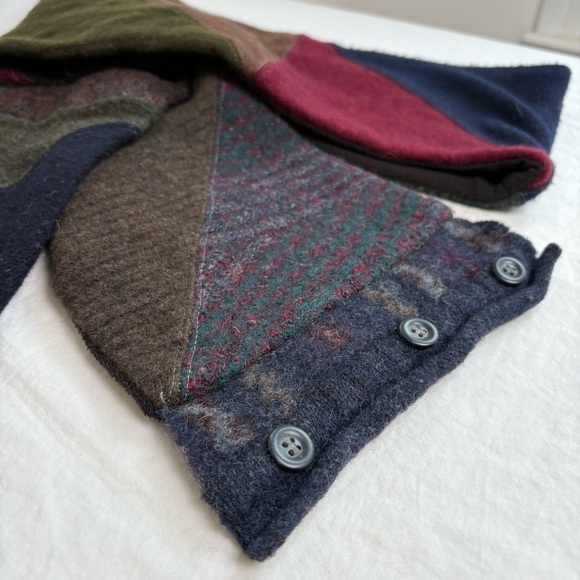 Patchwork Boho Handmade Artisan Lagenlook Upcycled Lambswool Fleece Knit Scarf - Picture 6 of 13